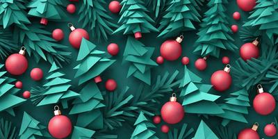 The primary subject of the image is a Christmas tree, which is adorned with ornaments and surrounded by a forest of trees. The setting is a green background, which adds to the festive atmosphere. The visual style is a combination of digital art and illustration, creating a vibrant and lively scene. The dominant colors are green, red, and white, which are associated with the holiday season. The overall mood of the image is joyful and celebratory.